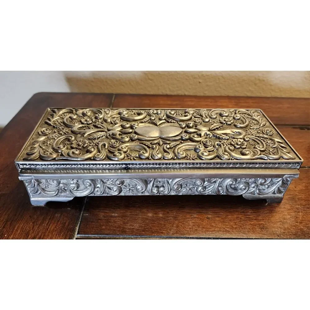 Vintage Godinger Silver Plated Jewelry Box 1992 Baroque Floral Design 9
